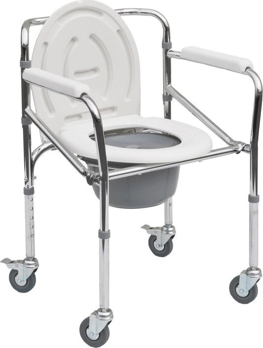 Folding commode toilet chair with wheels